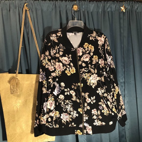 torrid Jackets & Blazers - Torrid Black Floral Twill Bomber Jacket